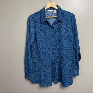 Susan Graver Shirt Womens Medium Blue Liquid Knit Long Top